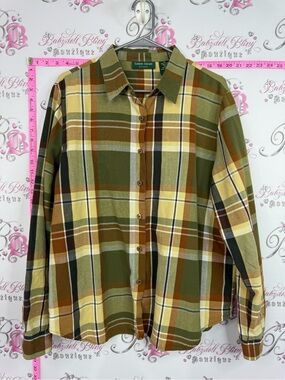 Lemon Grass studio button up Olive & Yellow Plaid Button-Down Shirt